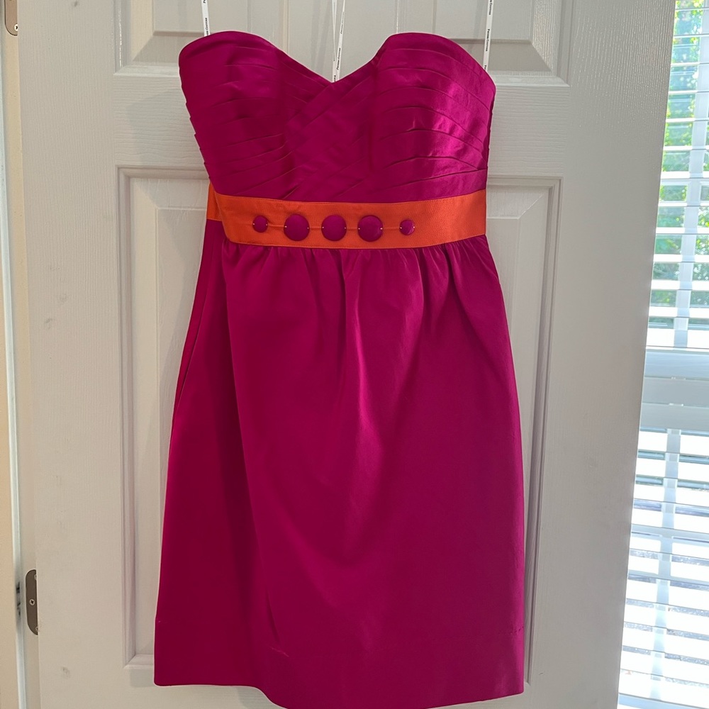 Phoebe Couture hot pink and orange silk dress, size 4